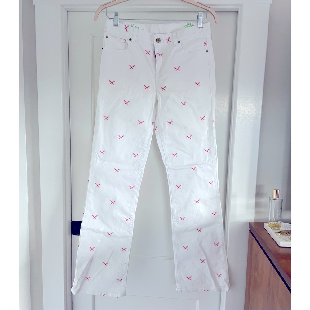 Lilly Pulitzer Aida white jeans - embroidered martini sword fight